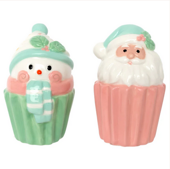 Santa Snowman Cupcake KAC25481 Salt and Pepper Shaker Set Pastel Colors 3" H